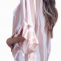Pink Vertical Stripes V Neck 3/4 Sleeve Blouse