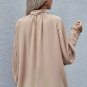 Khaki Frilled Knotted Mock Neck Bishop Sleeve Blouse