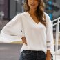 White Flare Sleeve V Neck Loose Blouse