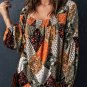Green Square Neck Mixed Print Blouse