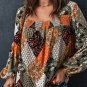 Green Square Neck Mixed Print Blouse