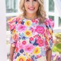 Ruched Puff Sleeve Floral Blouse