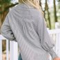 Smocked Cuffed Striped Boyfriend Shirt with Pocket