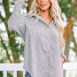 Smocked Cuffed Striped Boyfriend Shirt with Pocket