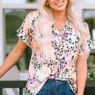Leopard Dyed Notch V Neck Blouse