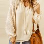 Beige Leopard Mesh Bubble Sleeve Split Neck Blouse