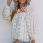 Beige Long Sleeve Embroidered Print Blouse
