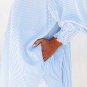 Sky Blue Smocked Cuffed Striped Boyfriend Shirt with Pocket