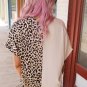 Khaki Contrast Leopard Color Block Blouse