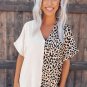 Khaki Contrast Leopard Color Block Blouse