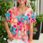 Pink Abstract Print V Neck Dolman Blouse