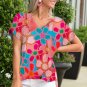 Pink Abstract Print V Neck Dolman Blouse