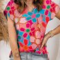 Pink Abstract Print V Neck Dolman Blouse