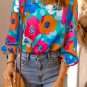 Multicolor Floral Print V Neck 3/4 Sleeve Blouse