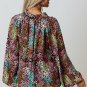Multicolor Vibrant Floral Tie V Neck Puff Sleeve Blouse
