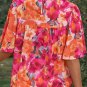 Red Floral Print Wide Sleeve Blouse