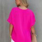 Rose Solid V Neck Short Sleeve Blouse