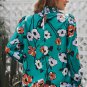Floral Print Smocked Mock Neck Blouse