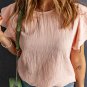 Pink Textured Tiered Ruffled Short Sleeve Blouse