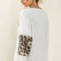 White Leopard Patch Puff Sleeve Textured Blouse