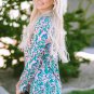 Green Floral Pleated Round Neck Long Sleeve Blouse