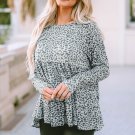 Leopard Print Long Sleeve Ruffled Babydoll Blouse