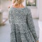 Leopard Print Long Sleeve Ruffled Babydoll Blouse