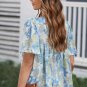 Sky Blue Paisley Print Wide Sleeves Loose Blouse
