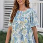 Sky Blue Paisley Print Wide Sleeves Loose Blouse