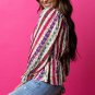 Multicolour Western Aztec Split Neck Peplum Blouse