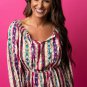 Multicolour Western Aztec Split Neck Peplum Blouse