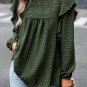 Blackish Green Lace Eyelet Ruffle Shoulder Long Sleeve Blouse