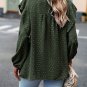 Blackish Green Lace Eyelet Ruffle Shoulder Long Sleeve Blouse