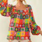 Multicolor Floral Crochet Square Neck Puff Sleeve Blouse