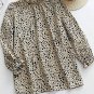Khaki Frilled Neck 3/4 Sleeves Cheetah Blouse