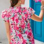 Rose Ruffle Flutter Sleeve Floral Print Blouse