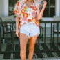 Orange Abstract Print V Neck Half Sleeve Blouse