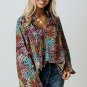 Multicolor Vibrant Floral Tie V Neck Puff Sleeve Blouse