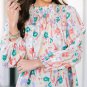 Multicolor Printed Frilled Neck Smocked Loose Blouse