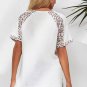 White Distressed Color Patchwork Leopard Trim Blouse