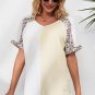 White Distressed Color Patchwork Leopard Trim Blouse