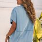 Sky Blue Split V Neck Oversized Denim Blouse