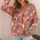 Multicolor Boho Floral Long Sleeve V Neck Blouse