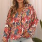 Multicolor Boho Floral Long Sleeve V Neck Blouse