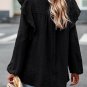 Black Lace Eyelet Ruffle Shoulder Long Sleeve Blouse