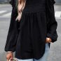 Black Lace Eyelet Ruffle Shoulder Long Sleeve Blouse