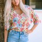 Multicolor Floral Print V Neck Half Sleeve Blouse