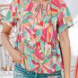 Multicolor Boho Abstract Pattern Split V Neck Flowy Blouse