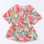 Multicolor Boho Abstract Pattern Split V Neck Flowy Blouse