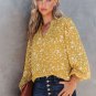 Yellow Split Neck Fall Printed Crinkled Blouse